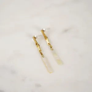 Mother of Pearl with Double Brass Bar Earrings
