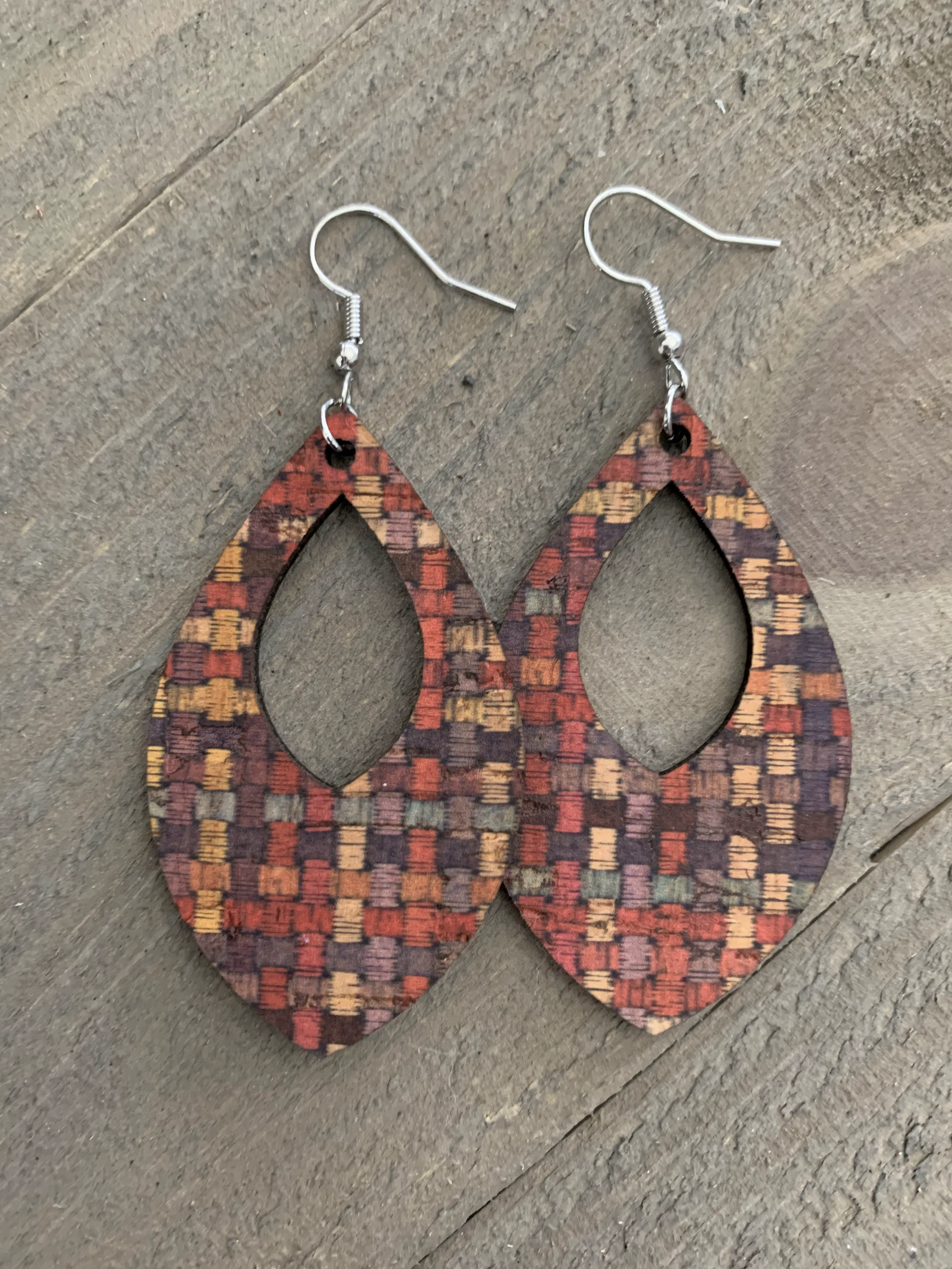 Multi Color Weave Cork Teardrop Earring