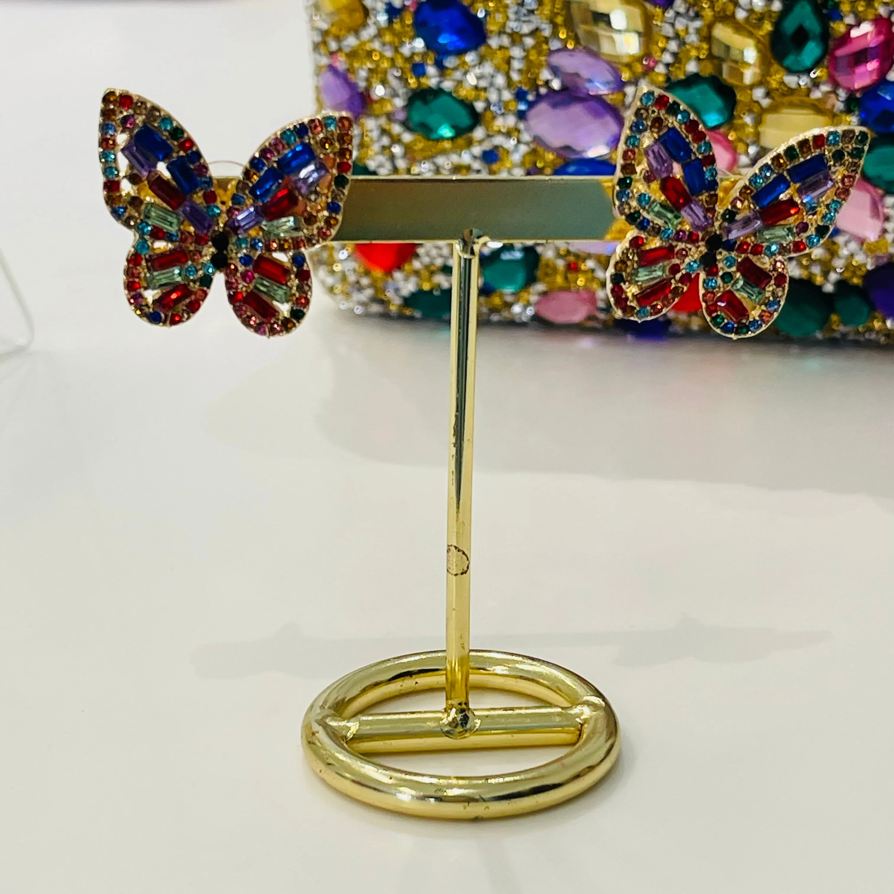 Multi coloured crystal Butterfly earrings