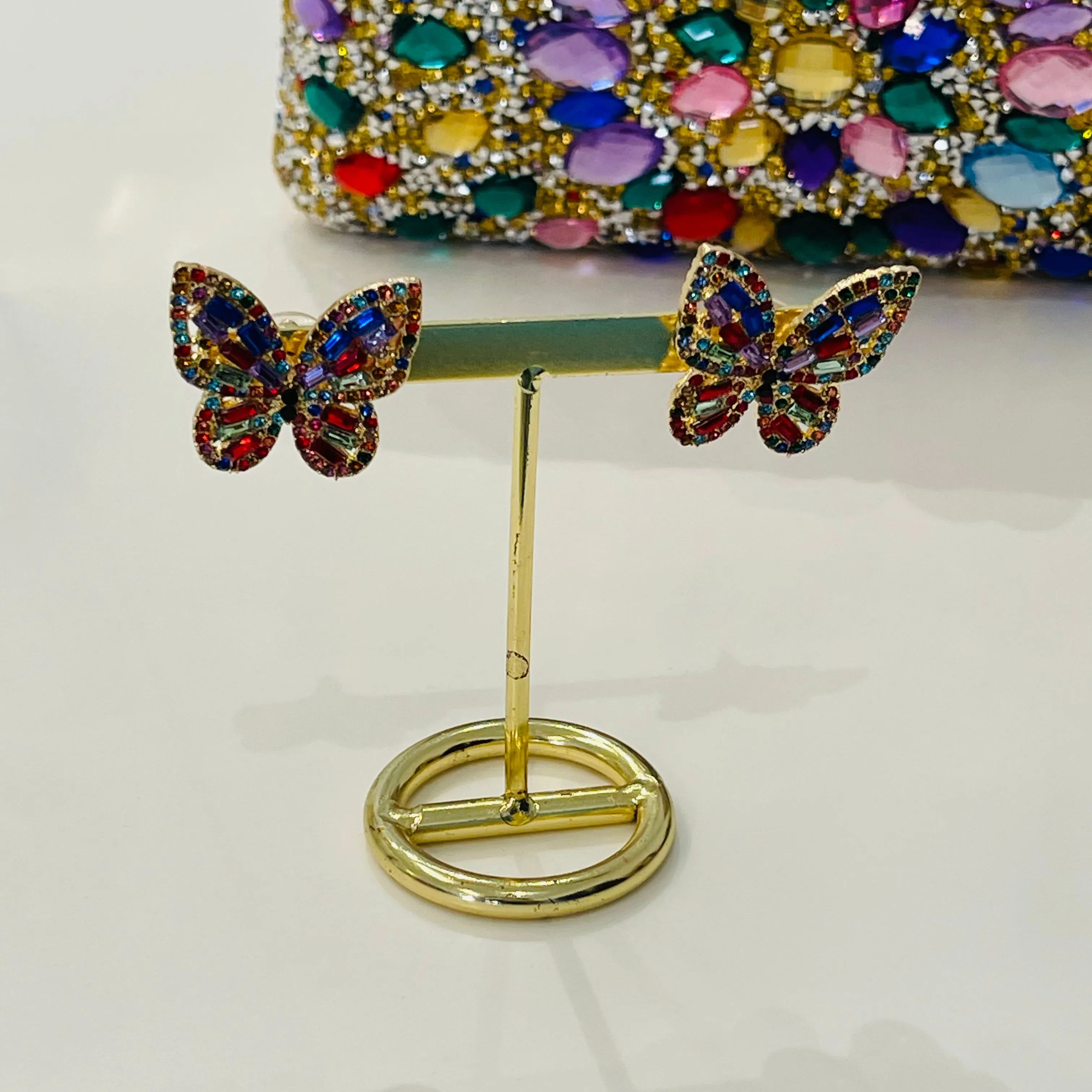 Multi coloured crystal Butterfly earrings