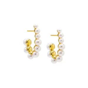 Multi Pearl Oval Elongated Hoop Earring