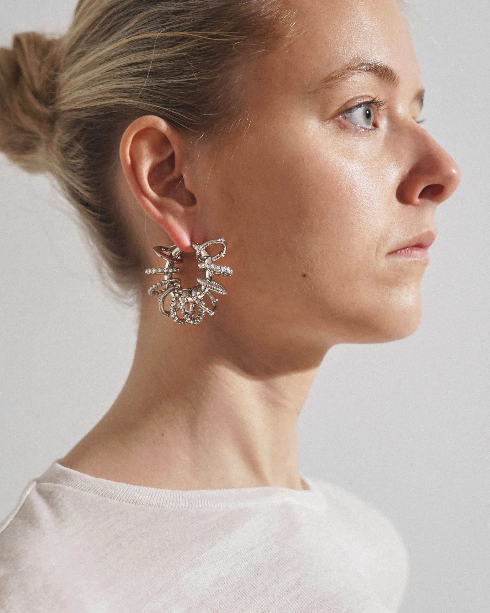 Multi ring hoop big white and silver crystal earrings