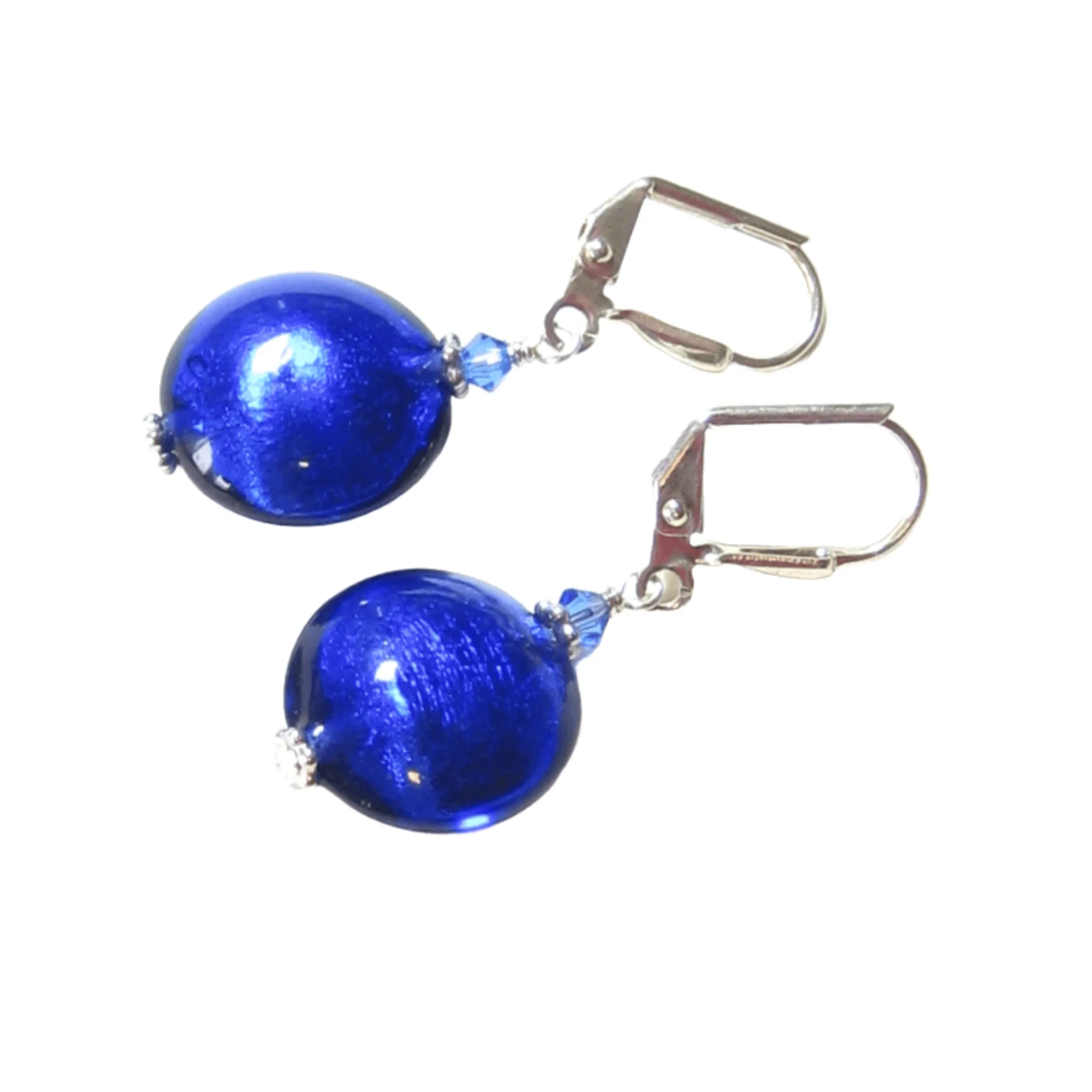 Murano Glass Cobalt Blue Disc Sterling Silver Earrings