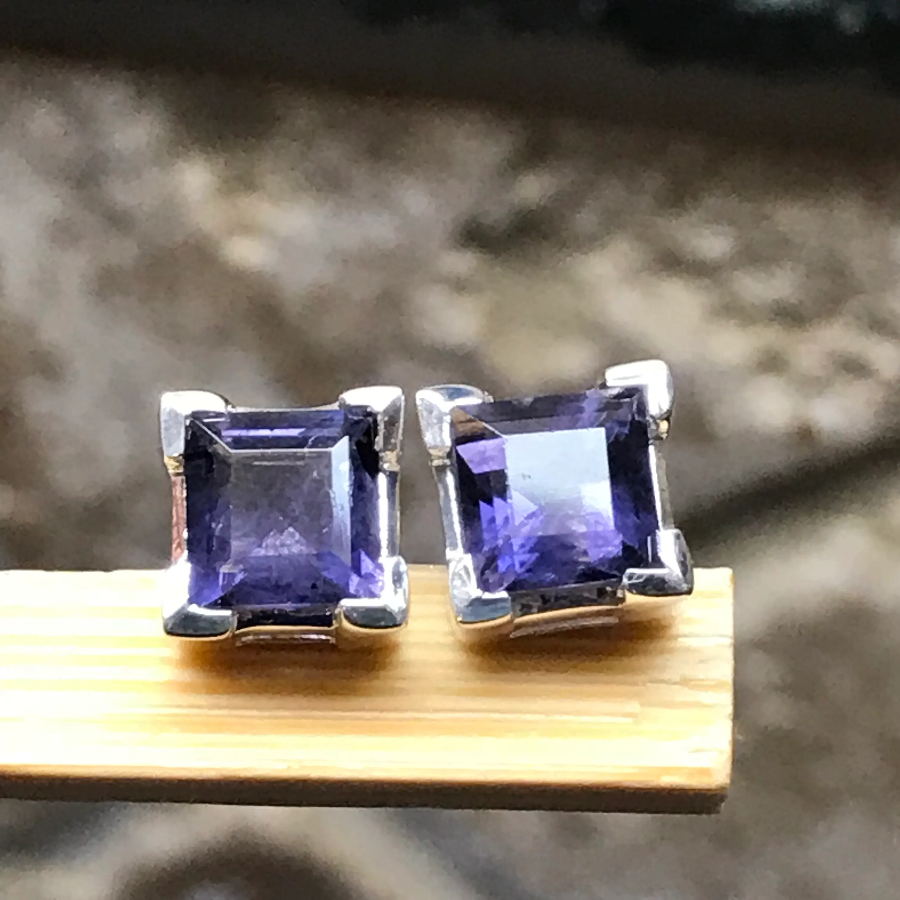 Natural 2.5ct Iolite 925 Solid Sterling Silver Stud Earrings 6mm