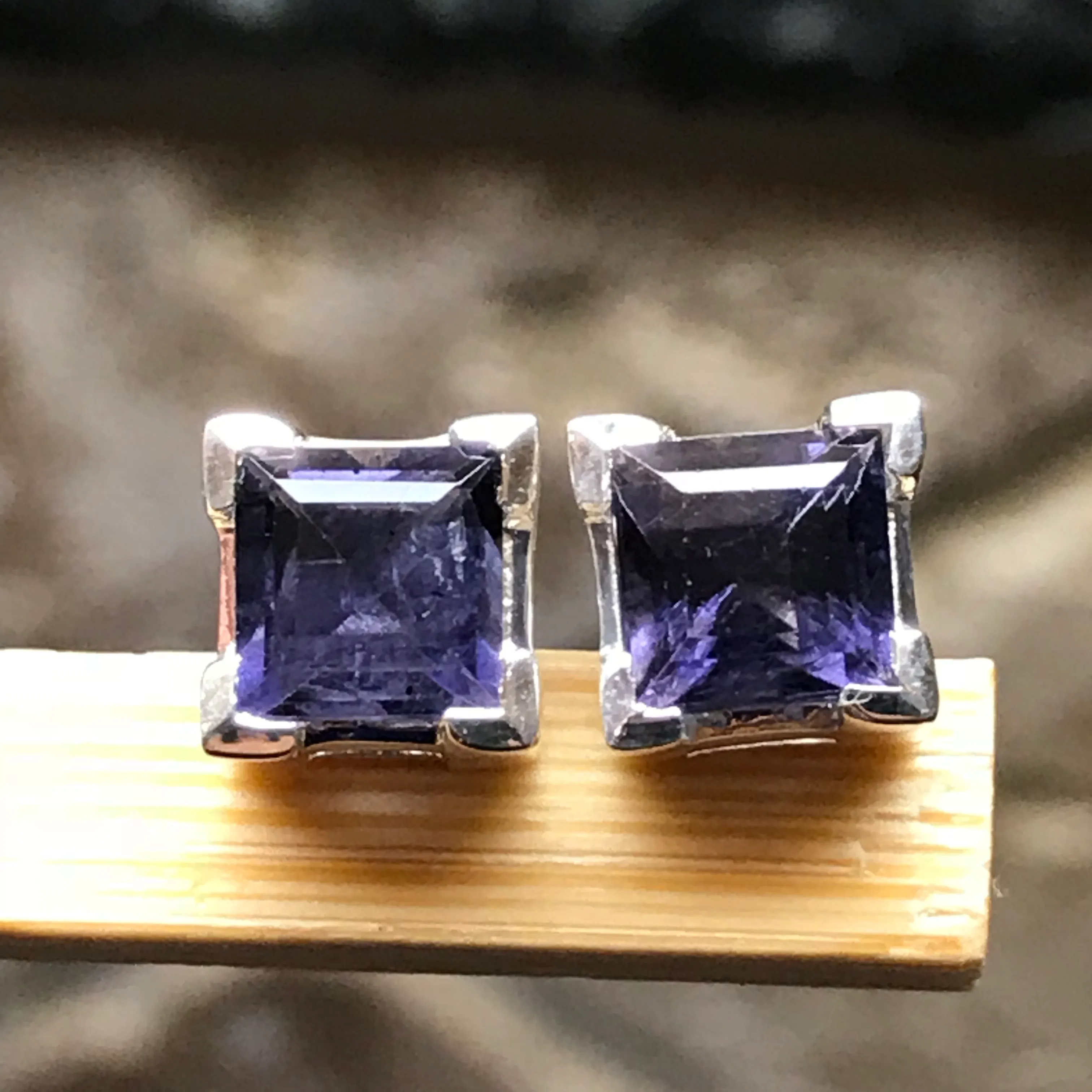 Natural 2.5ct Iolite 925 Solid Sterling Silver Stud Earrings 6mm