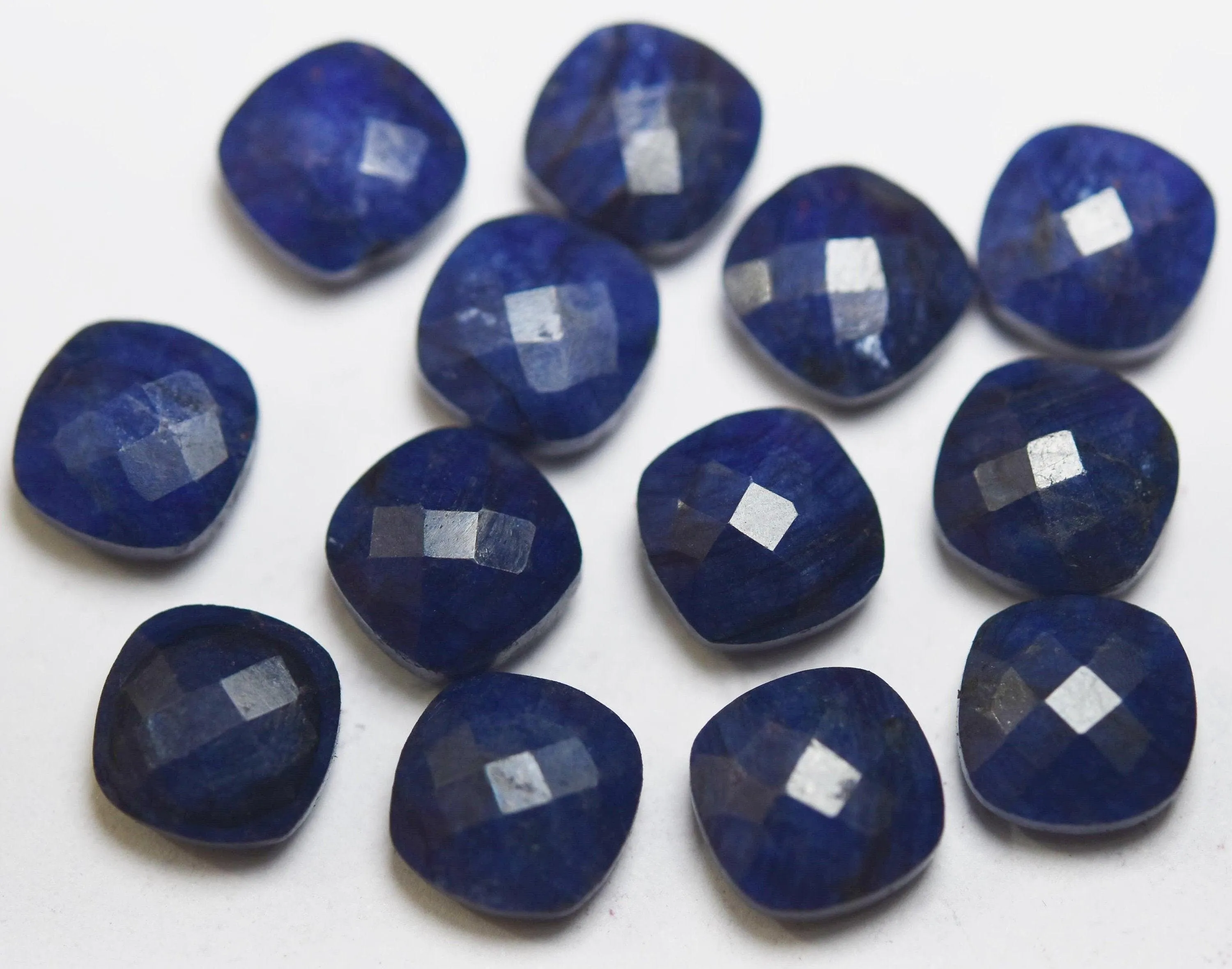 Natural Blue Sapphire, Faceted Cushion Shape Briolettes, Size 10mm 3 Match Pair
