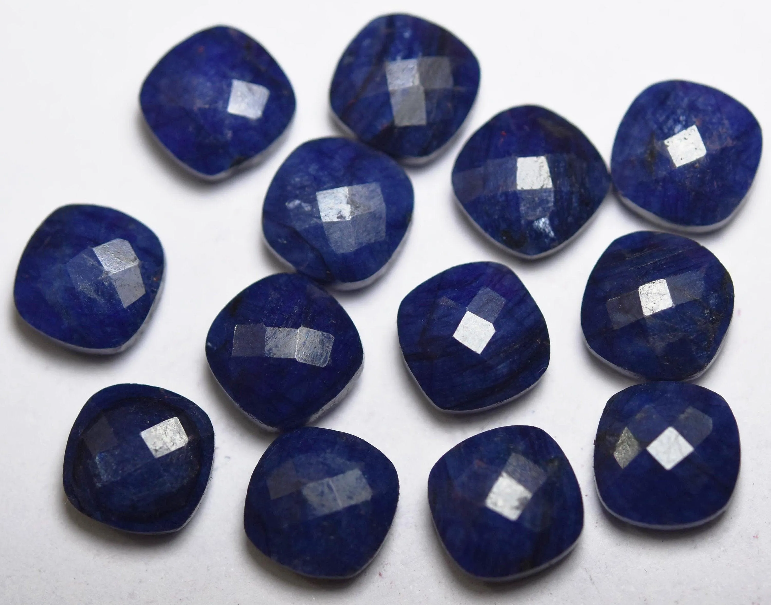 Natural Blue Sapphire, Faceted Cushion Shape Briolettes, Size 10mm 3 Match Pair