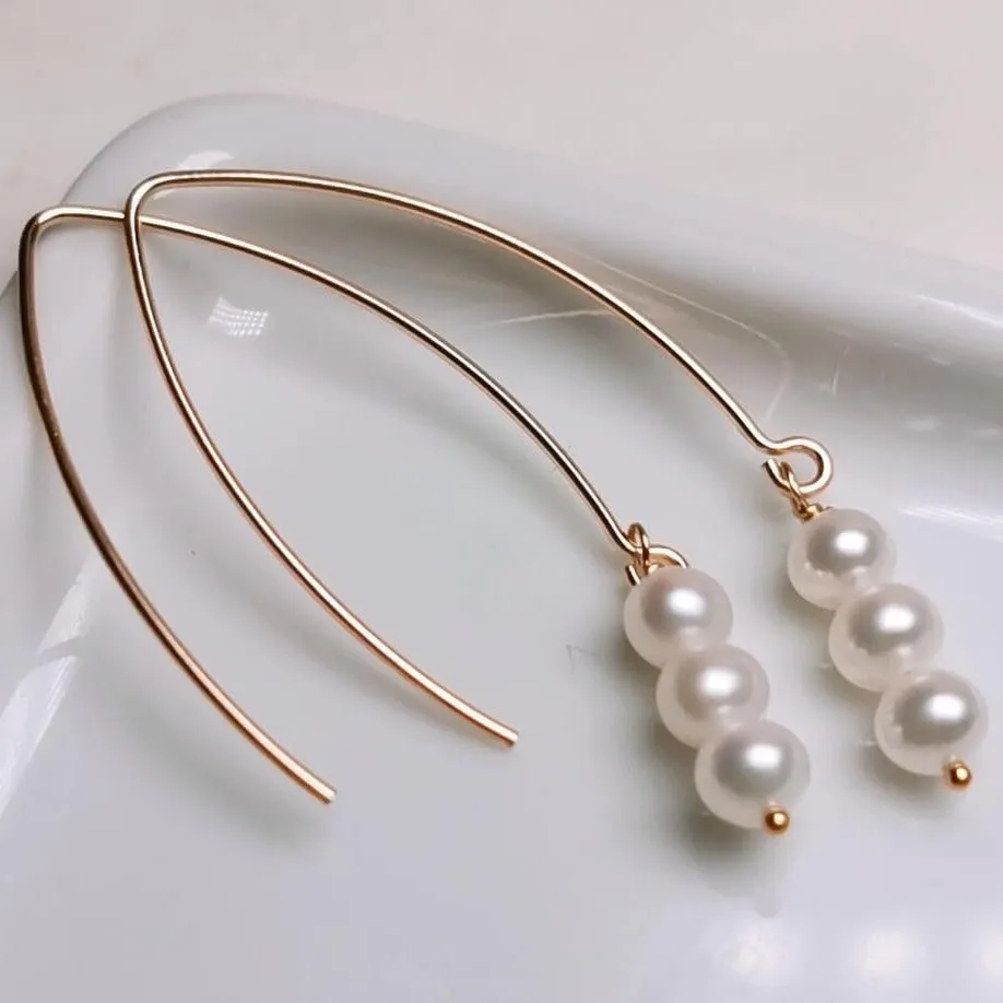 Natural Freshwater Cultured Pearl Dangle Earrings Handmade Jewelry for Women