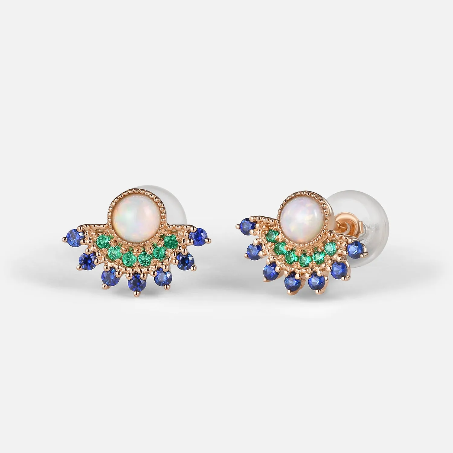 Natural Opal & Emerald & Sapphire Vintage Inspired Earrings