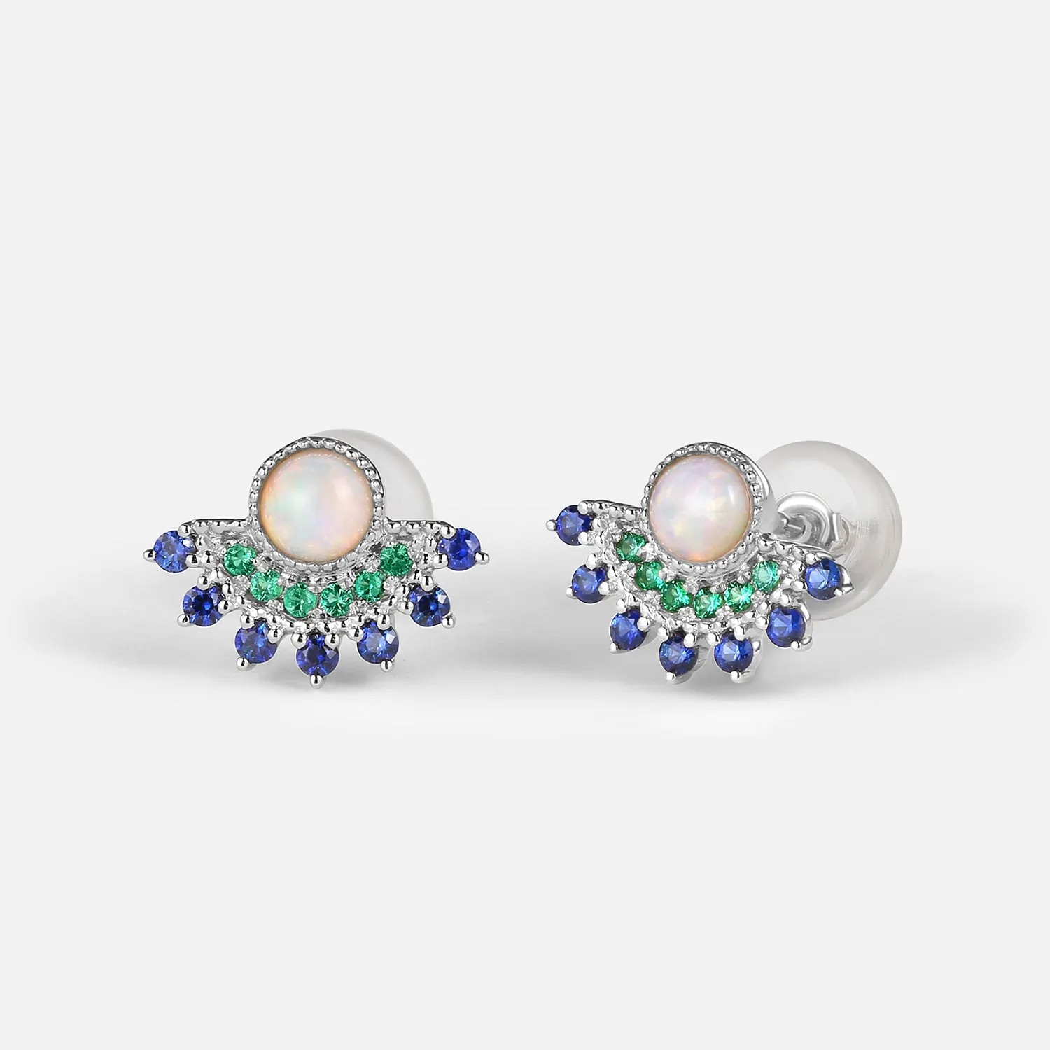 Natural Opal & Emerald & Sapphire Vintage Inspired Earrings
