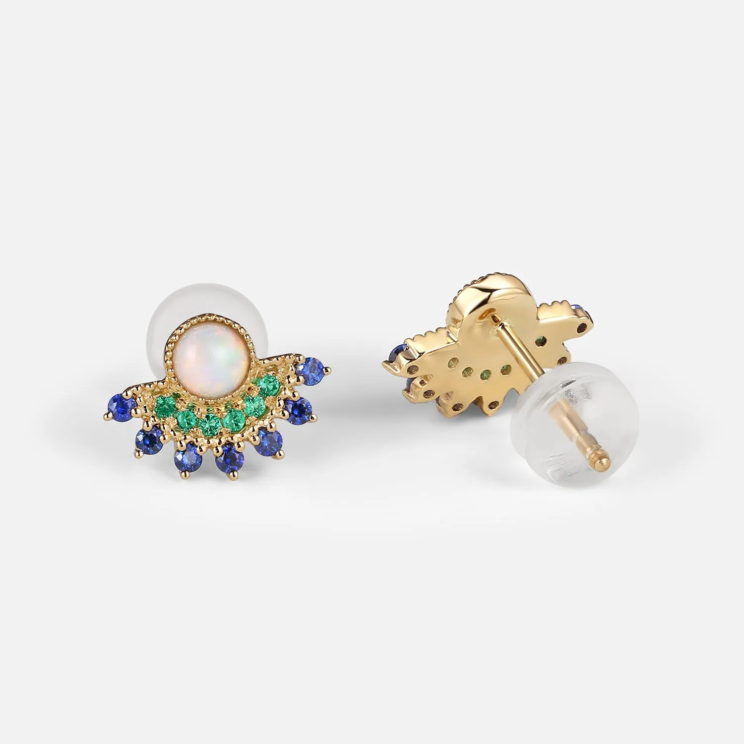 Natural Opal & Emerald & Sapphire Vintage Inspired Earrings