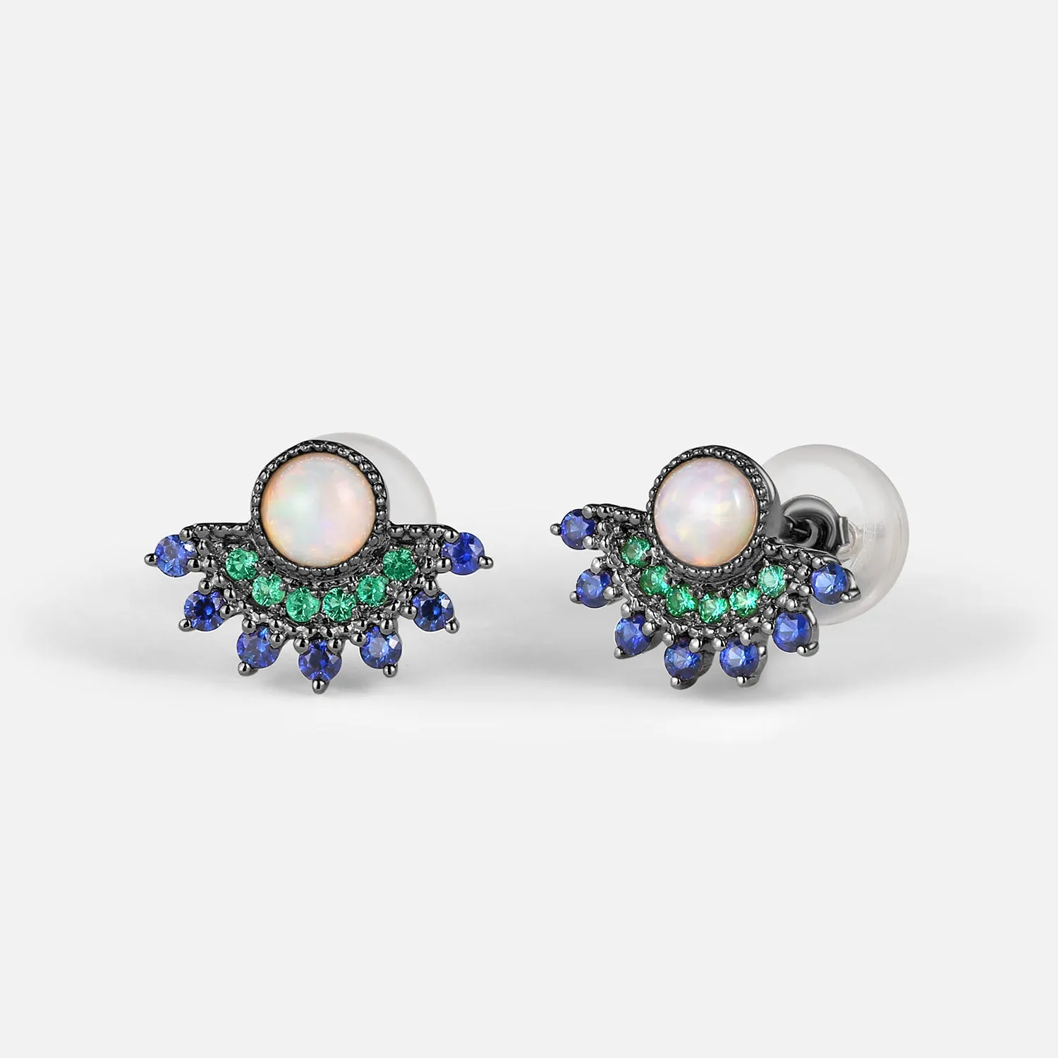 Natural Opal & Emerald & Sapphire Vintage Inspired Earrings