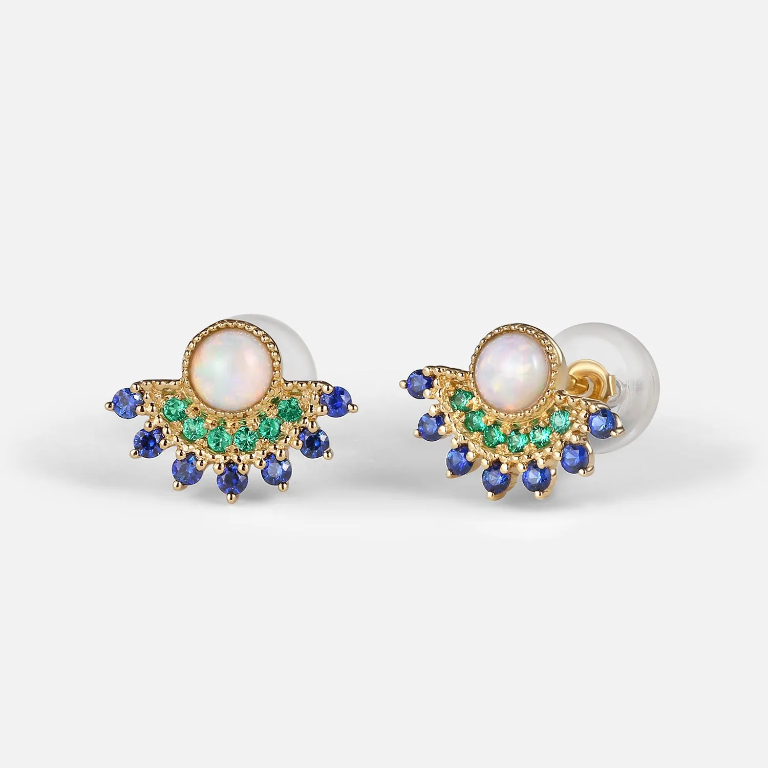 Natural Opal & Emerald & Sapphire Vintage Inspired Earrings
