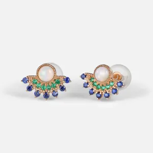Natural Opal & Emerald & Sapphire Vintage Inspired Earrings