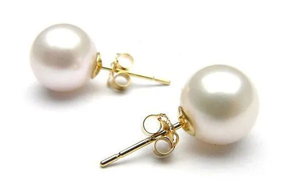 Natural Pearl Earrings 8 mm gold studs
