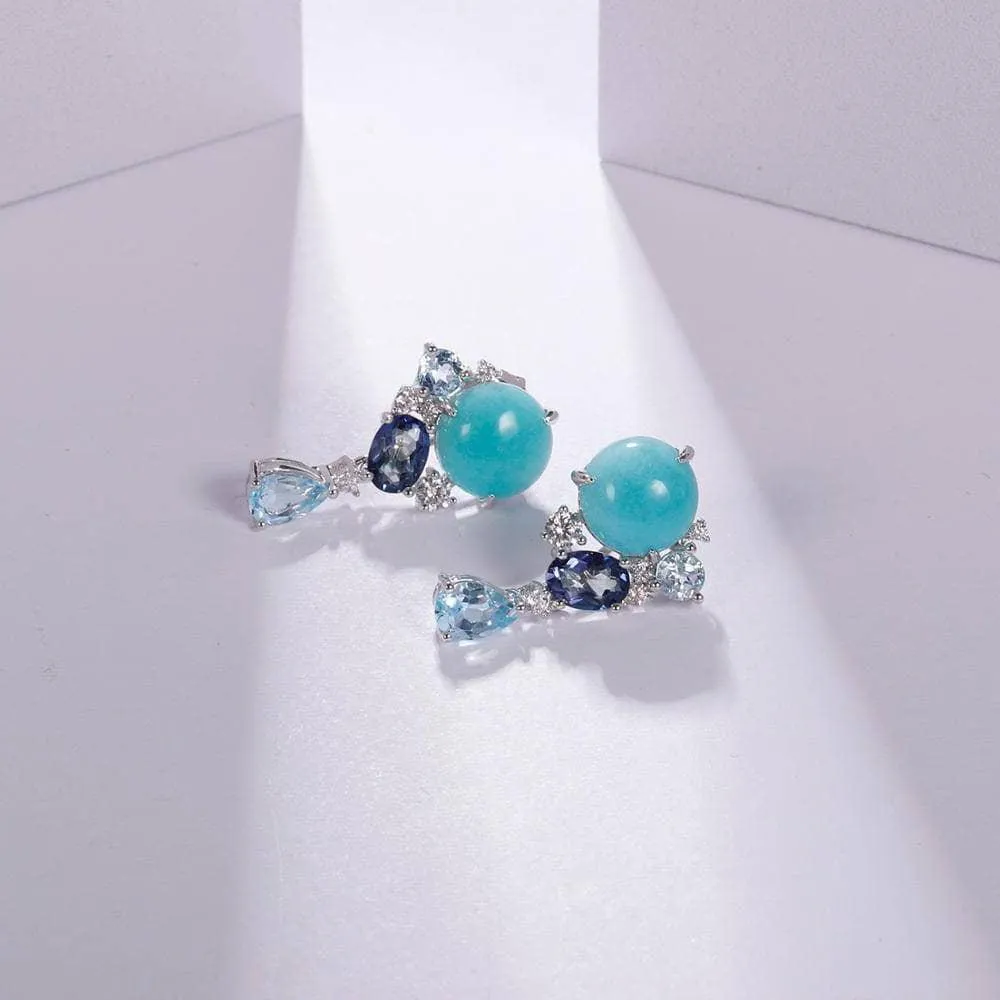 Natural Round Cut Amazonite Drop Earrings