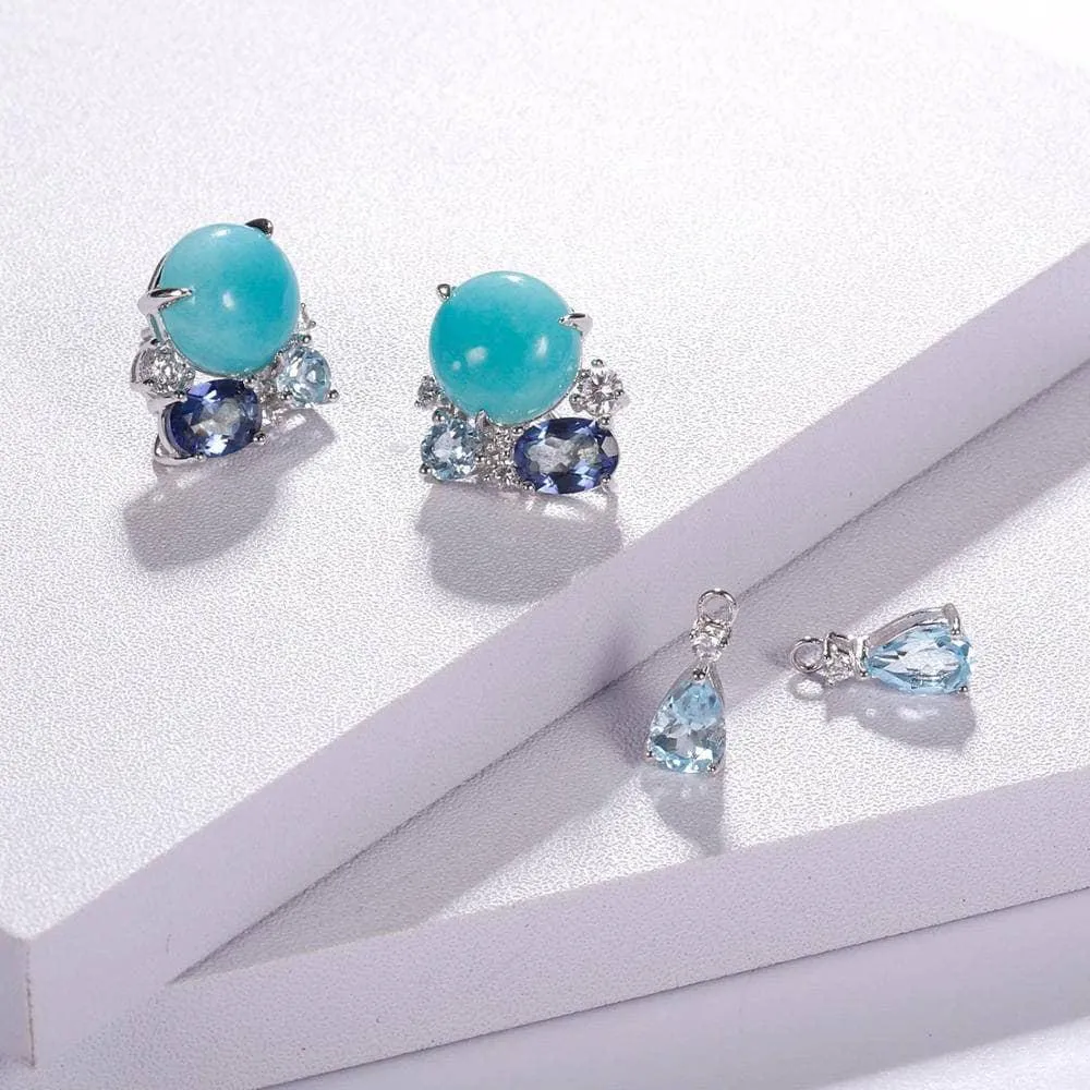 Natural Round Cut Amazonite Drop Earrings