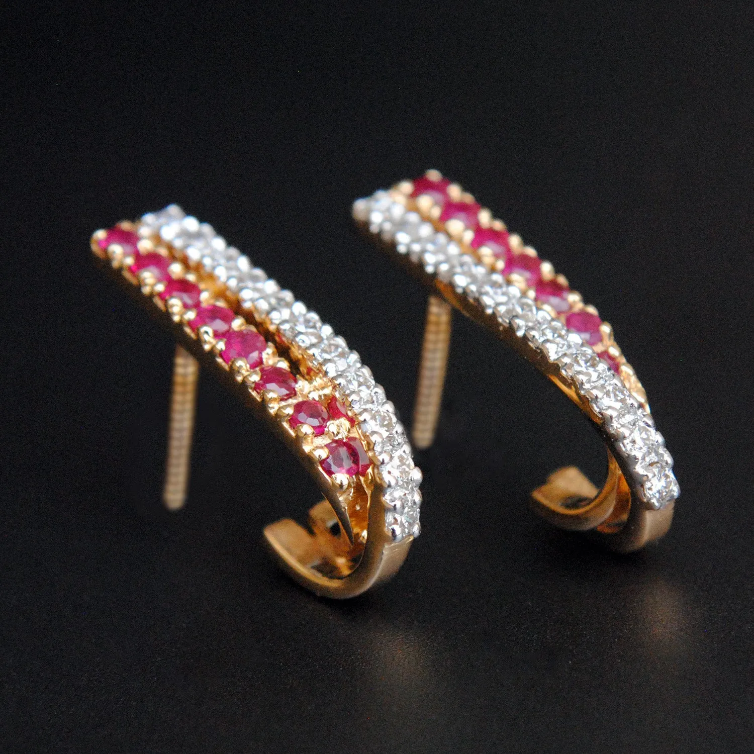Natural Ruby & Diamond Tapering Huggie Earrings