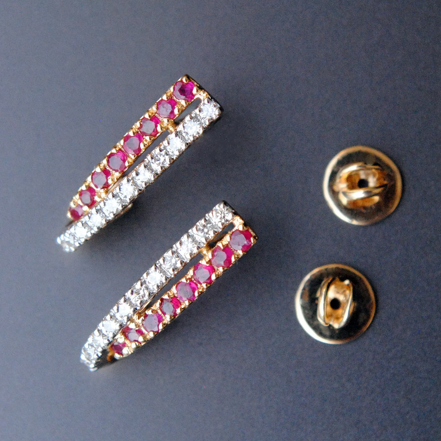 Natural Ruby & Diamond Tapering Huggie Earrings