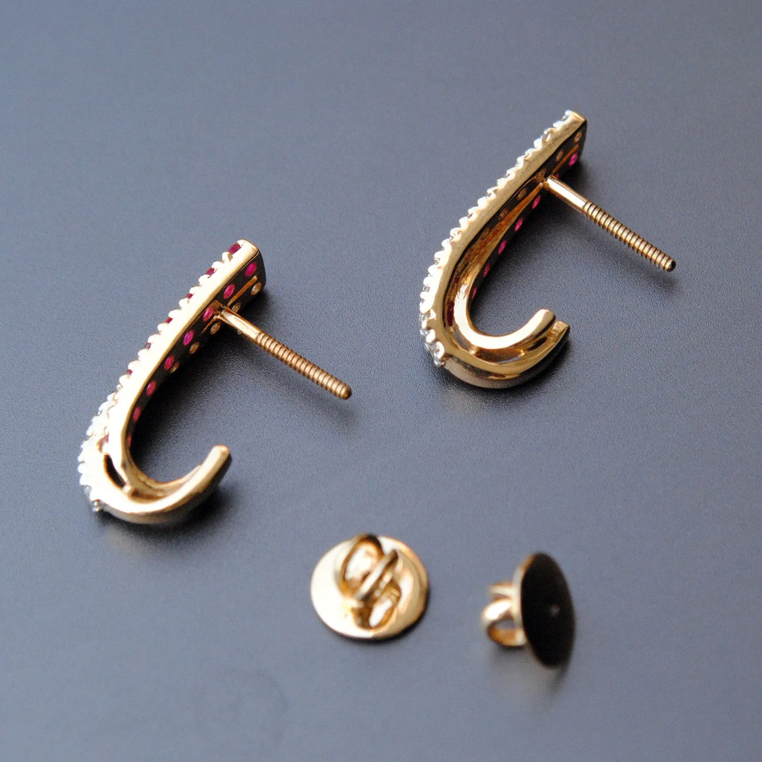 Natural Ruby & Diamond Tapering Huggie Earrings