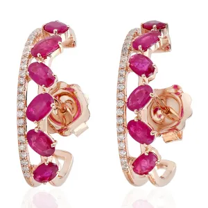 Natural Ruby Stud Earrings 18k Rose Gold Jewelry Gift