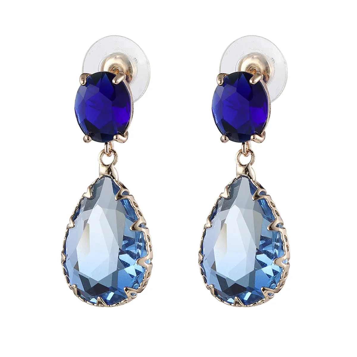 Navy & Blue Crystal Tiered Pear-Cut Drop Earrings