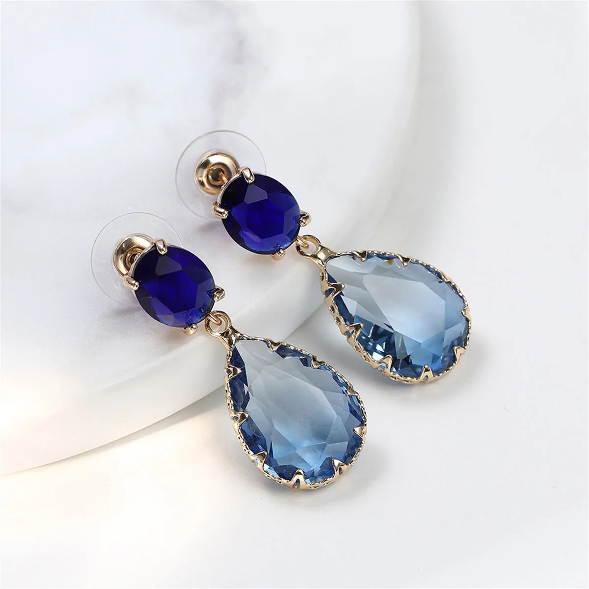 Navy & Blue Crystal Tiered Pear-Cut Drop Earrings