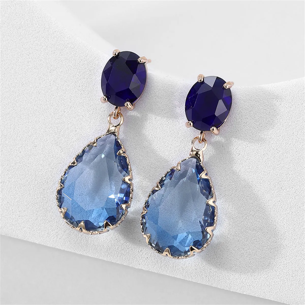 Navy & Blue Crystal Tiered Pear-Cut Drop Earrings