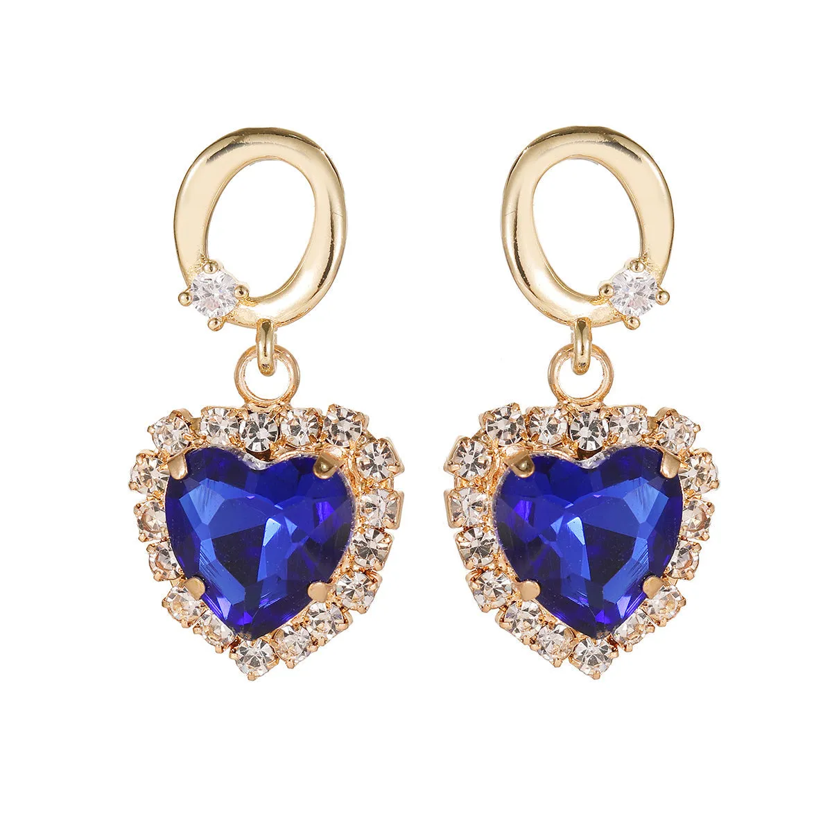Navy Crystal & Cubic Zirconia 18K Gold-Plated Halo Heart Huggie Drop Earrings