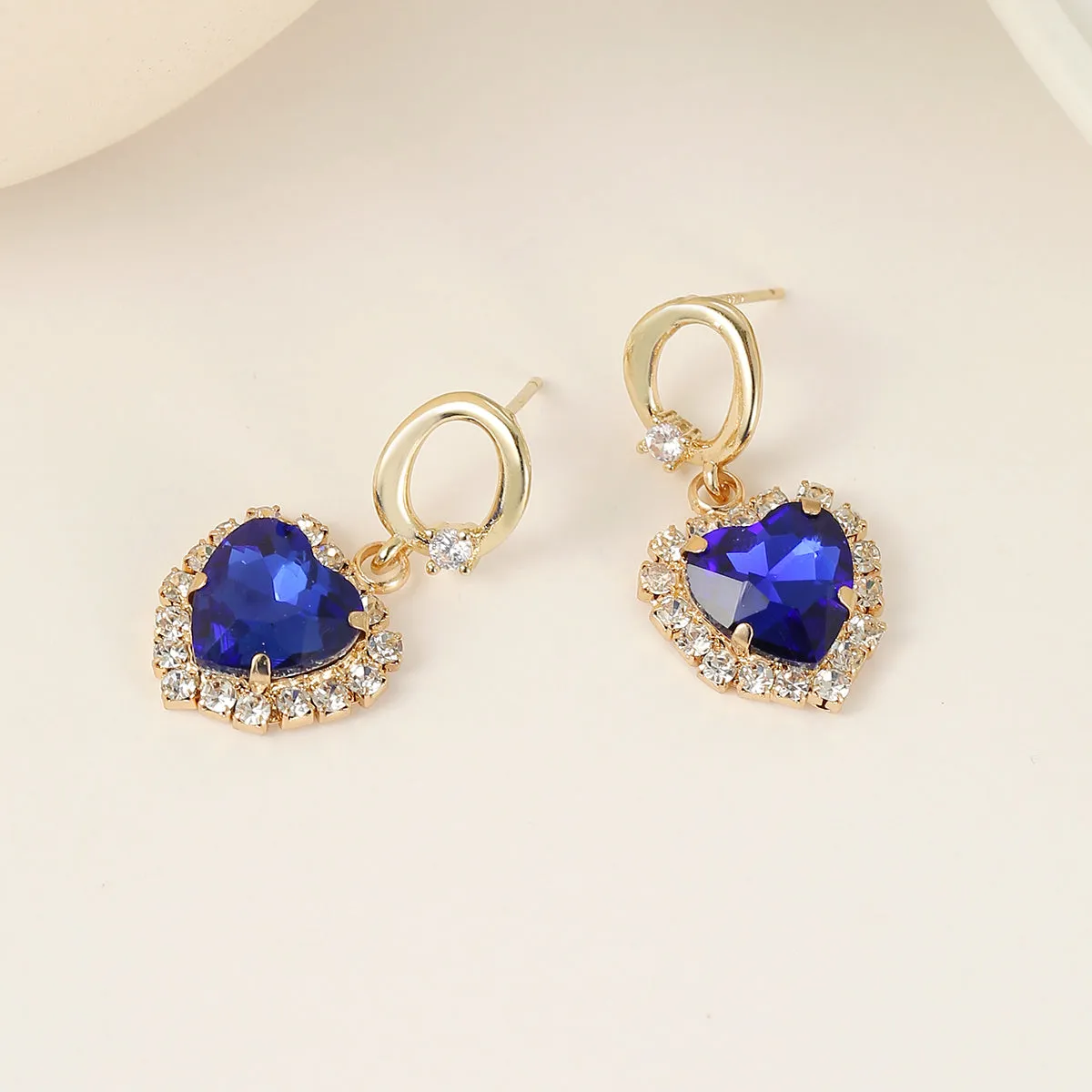 Navy Crystal & Cubic Zirconia 18K Gold-Plated Halo Heart Huggie Drop Earrings