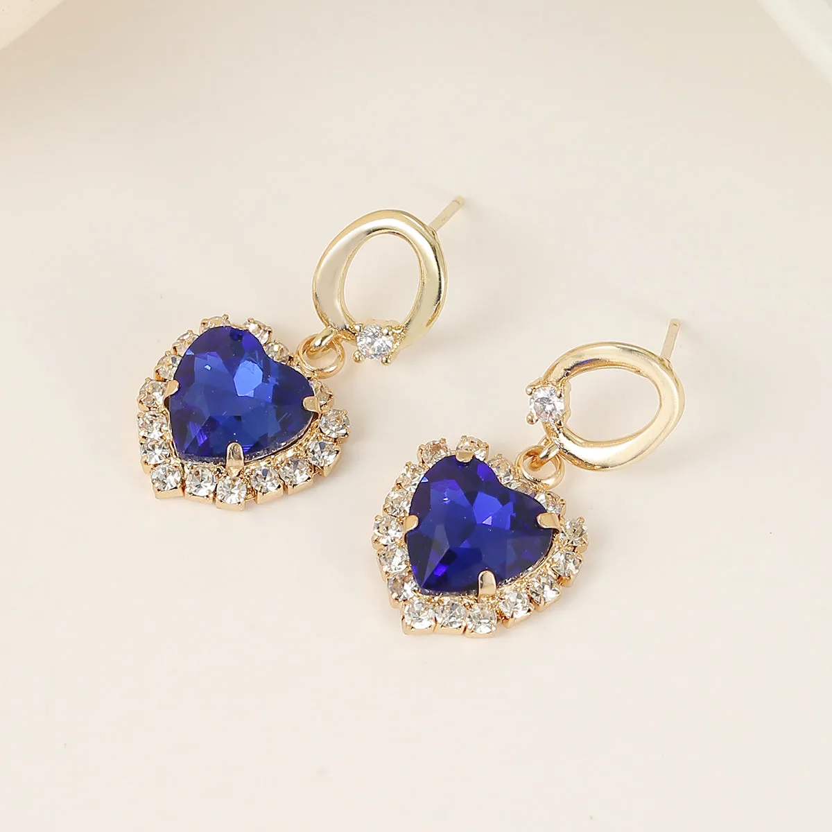 Navy Crystal & Cubic Zirconia 18K Gold-Plated Halo Heart Huggie Drop Earrings