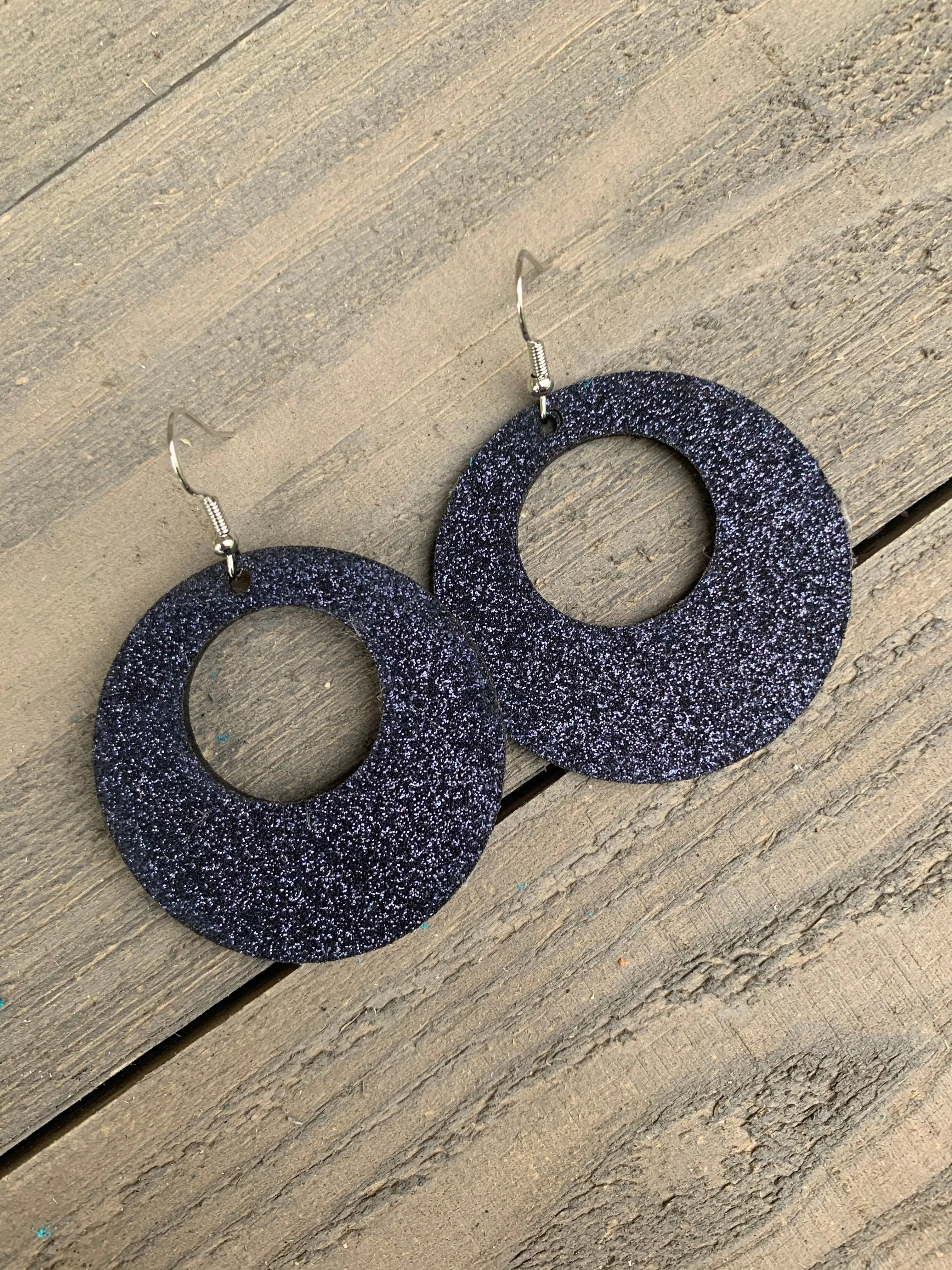 Navy Glitter Cork Hoop Earring