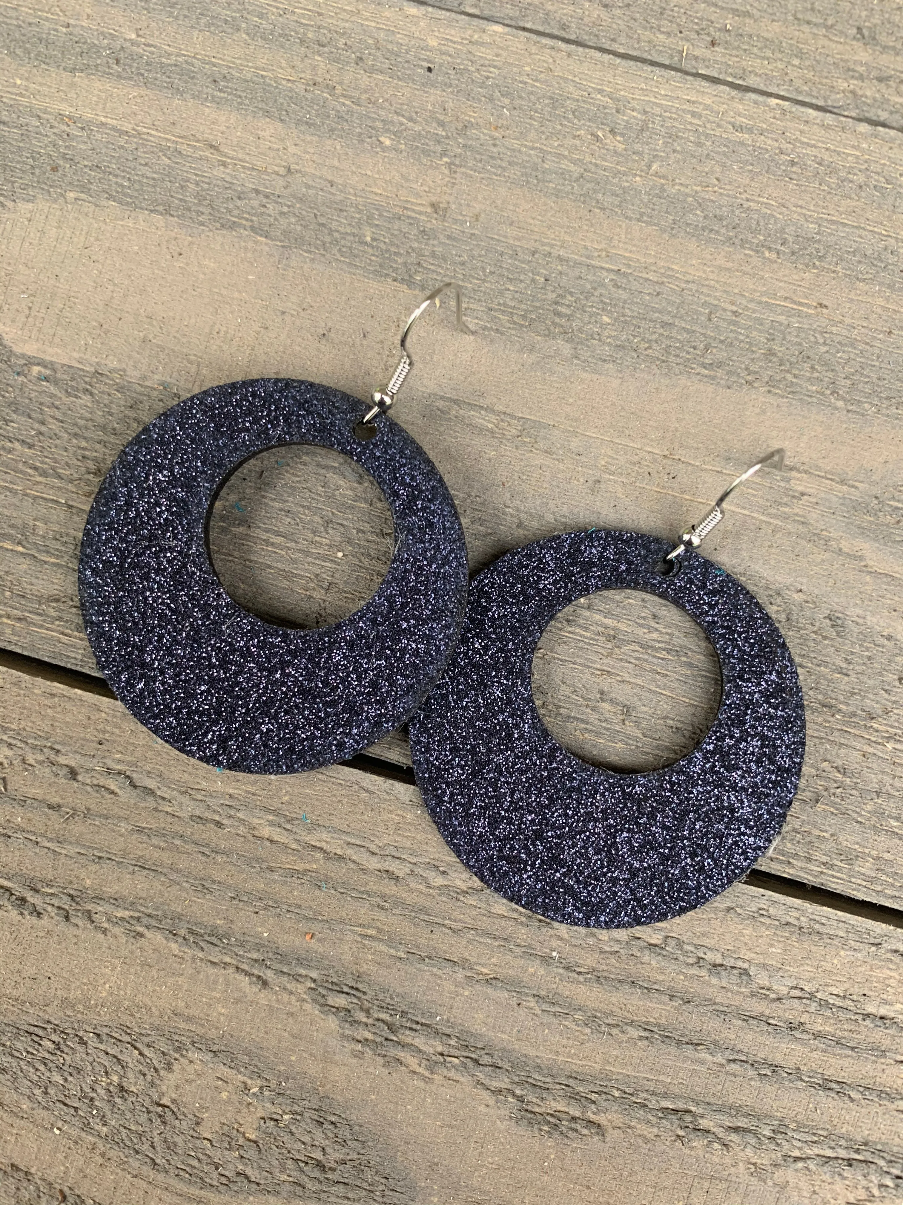 Navy Glitter Cork Hoop Earring