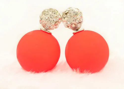 New Fashion jewelry double side full rhinestone 16MM pearl Frosted matte stud earring gift for women girl mix color