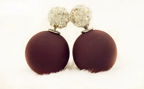 New Fashion jewelry double side full rhinestone 16MM pearl Frosted matte stud earring gift for women girl mix color