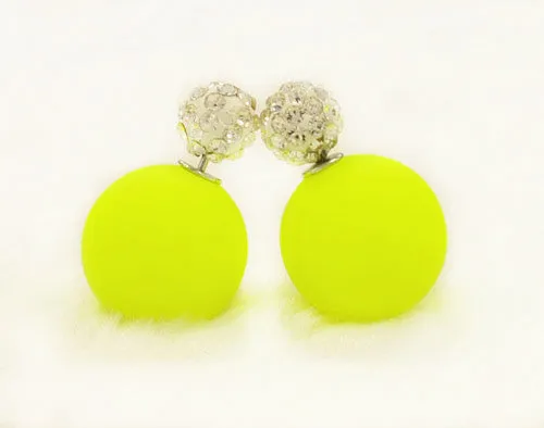 New Fashion jewelry double side full rhinestone 16MM pearl Frosted matte stud earring gift for women girl mix color