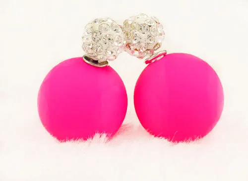 New Fashion jewelry double side full rhinestone 16MM pearl Frosted matte stud earring gift for women girl mix color