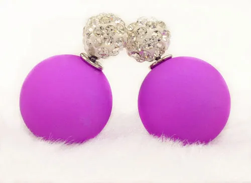 New Fashion jewelry double side full rhinestone 16MM pearl Frosted matte stud earring gift for women girl mix color