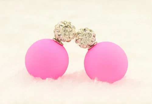 New Fashion jewelry double side full rhinestone 16MM pearl Frosted matte stud earring gift for women girl mix color