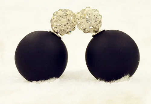 New Fashion jewelry double side full rhinestone 16MM pearl Frosted matte stud earring gift for women girl mix color