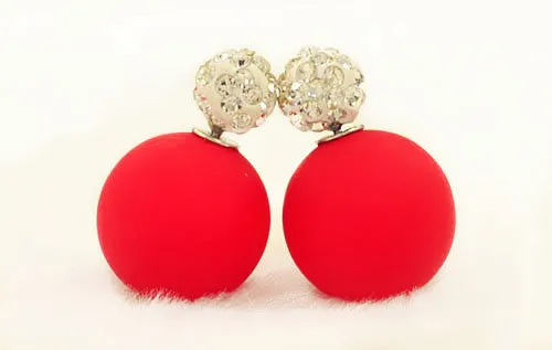New Fashion jewelry double side full rhinestone 16MM pearl Frosted matte stud earring gift for women girl mix color