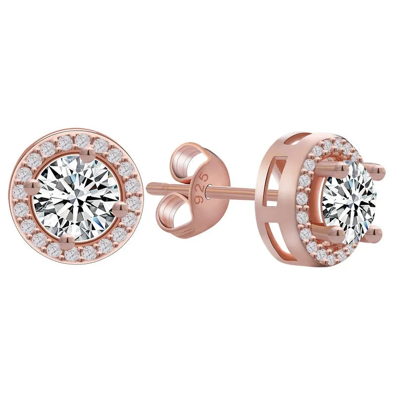 New Hot Popular Luxury Zircon Stud Earrings Elegant Rose Gold Plated Earrings for Women