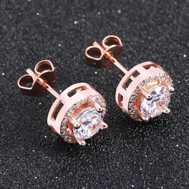 New Hot Popular Luxury Zircon Stud Earrings Elegant Rose Gold Plated Earrings for Women