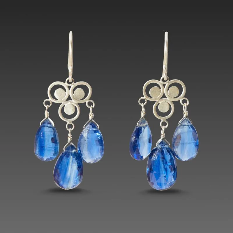 NEW! Sterling Silver Filigree 3 Kyanite Drop Earrings by Ananda Khalsa