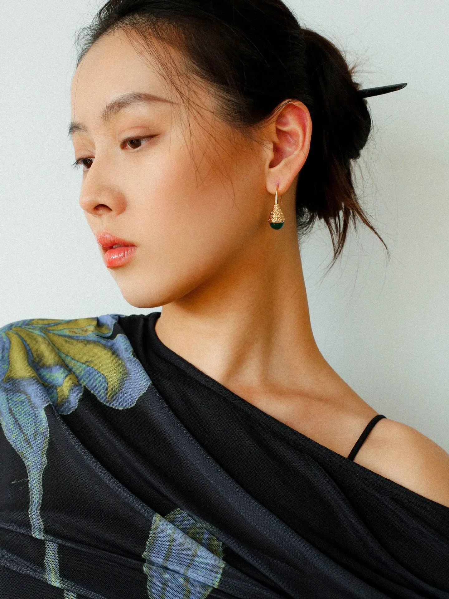Niche Drop-shaped Agate Texture Ear Hook Earrings-Green Agate