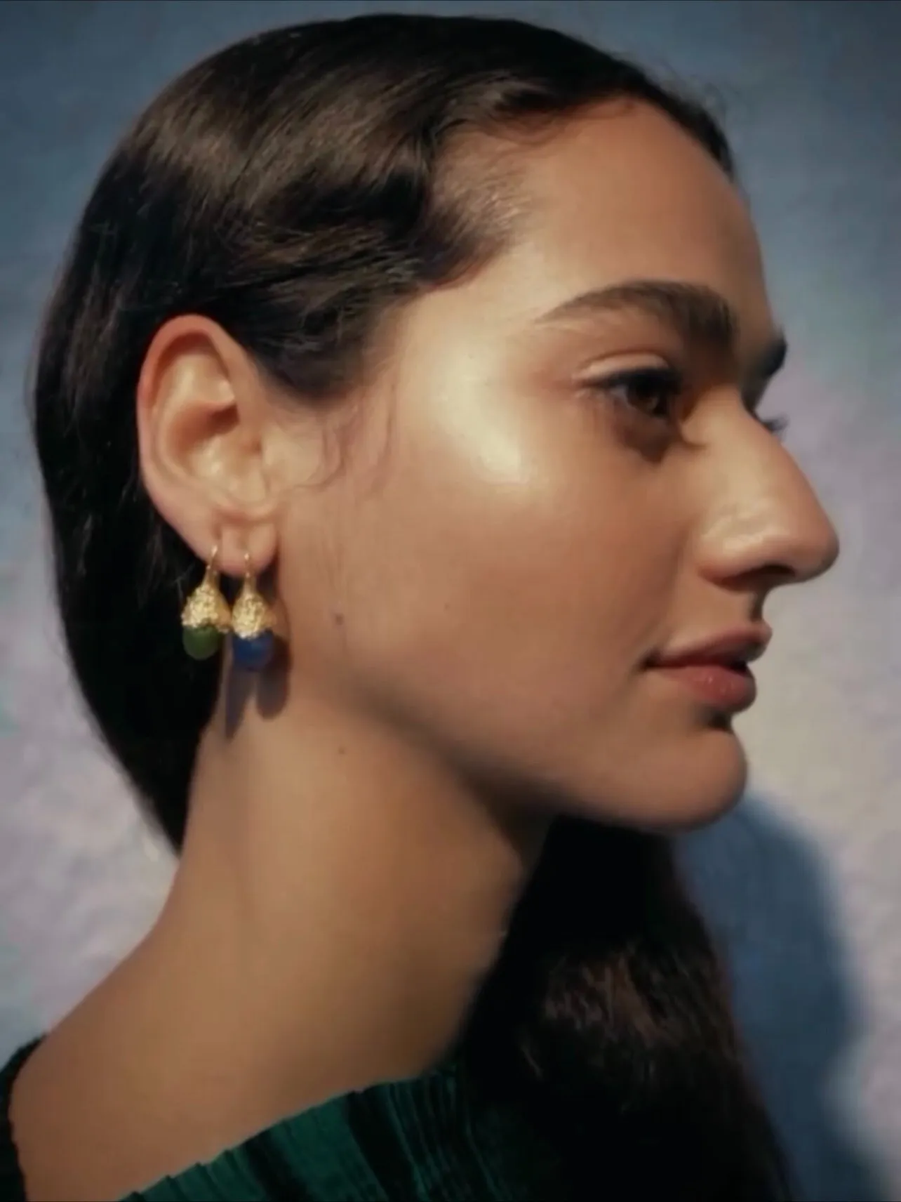 Niche Drop-shaped Agate Texture Ear Hook Earrings-Green Agate