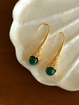 Niche Drop-shaped Agate Texture Ear Hook Earrings-Green Agate
