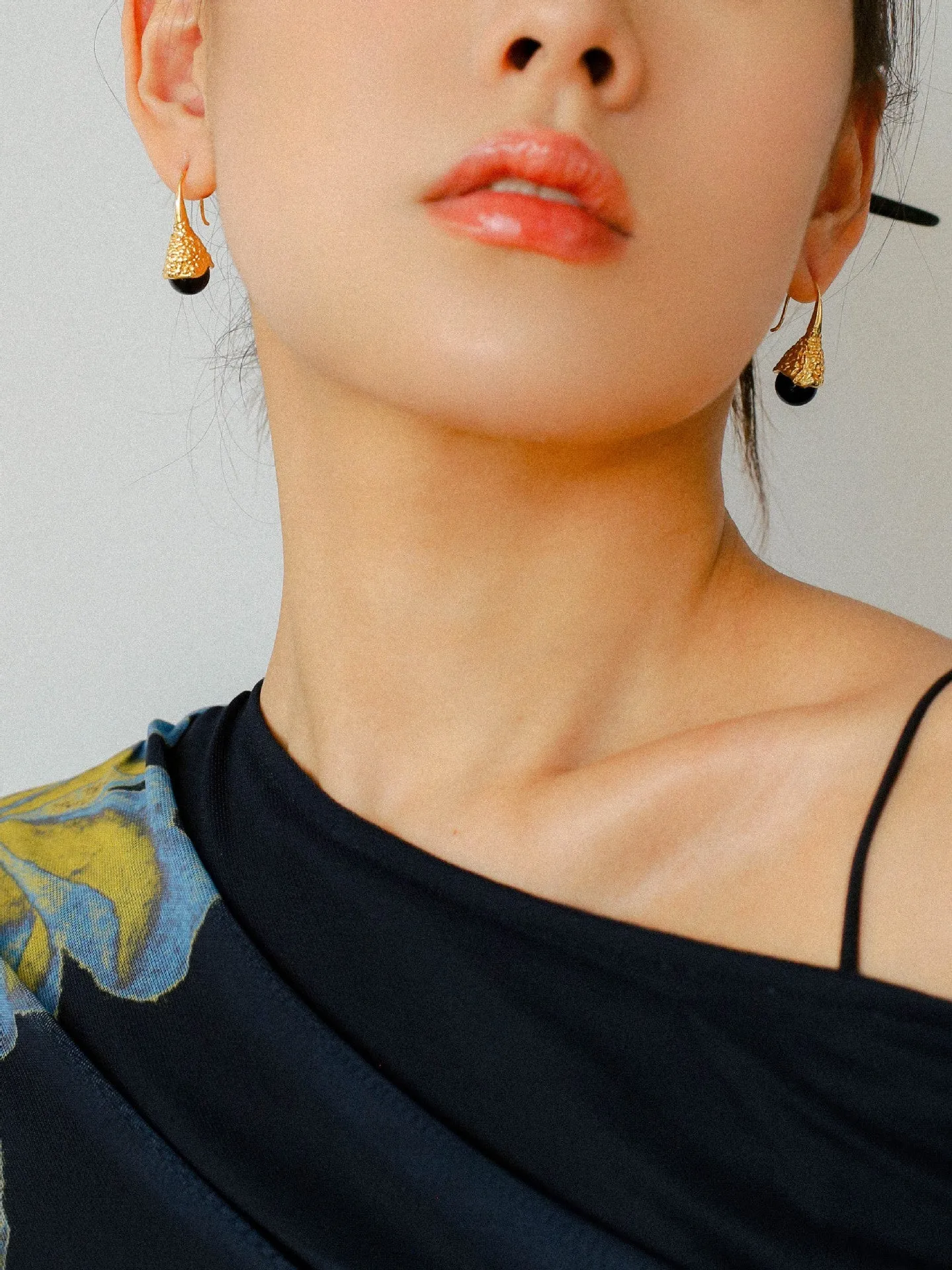 Niche Drop-shaped Agate Texture Ear Hook Earrings-Green Agate