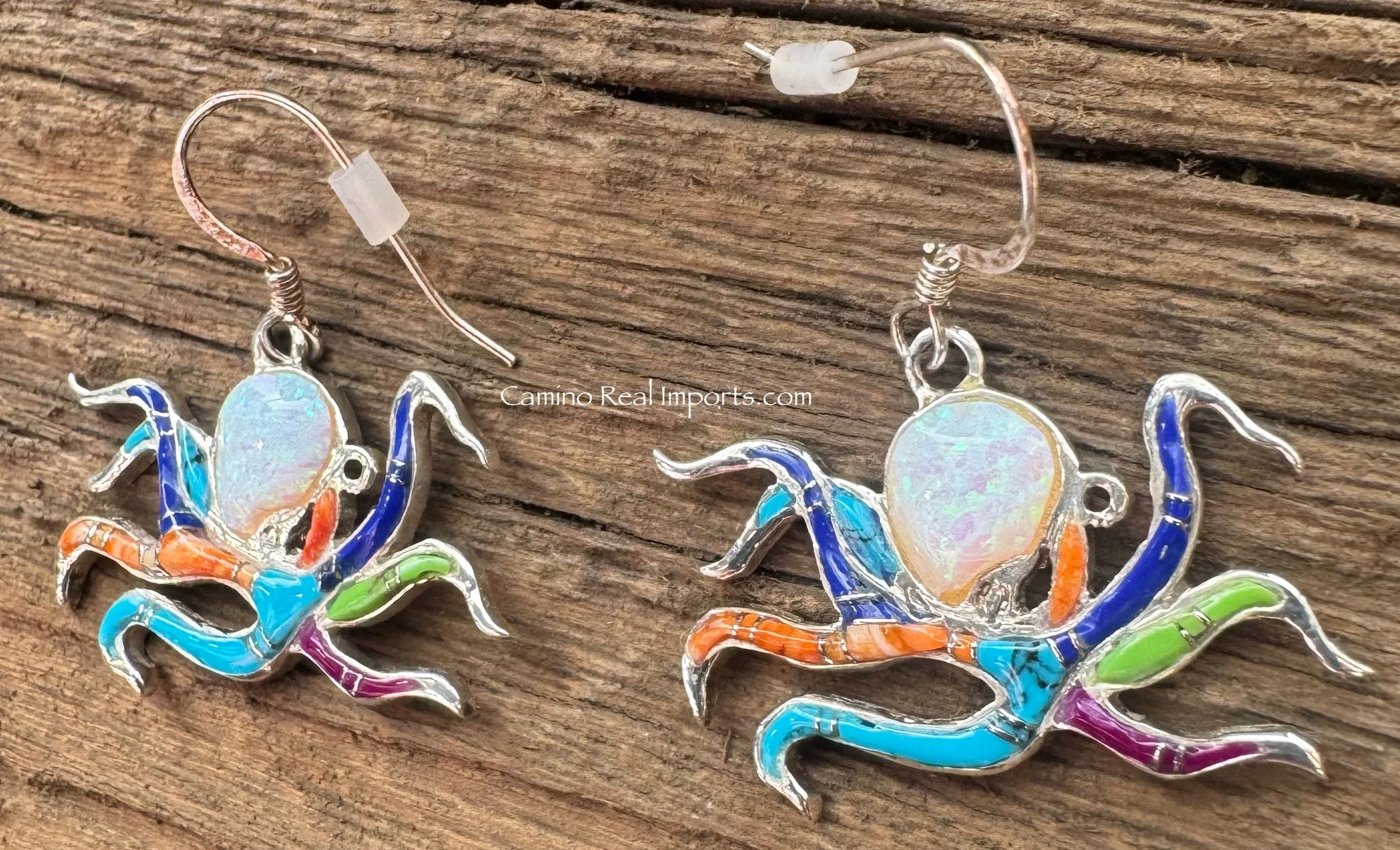 Octopus Earrings Sterling Multi Stone Inlay TSC025