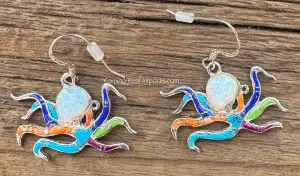 Octopus Earrings Sterling Multi Stone Inlay TSC025